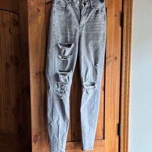 American Eagle Outfitters Ripped Gray Ankle Jeans
